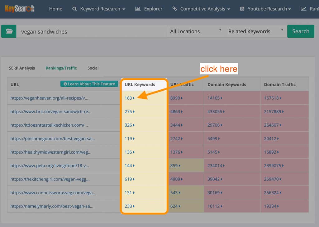 URL organic keywords