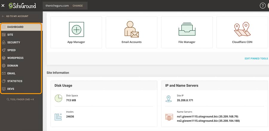 Siteground dashboard