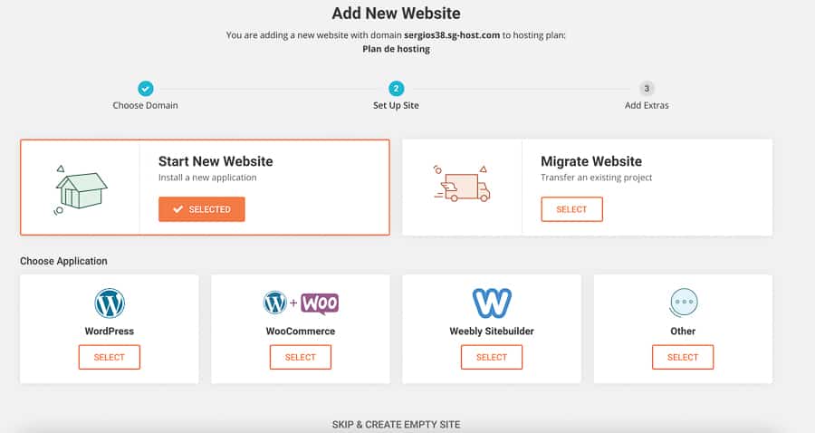 Siteground add new website