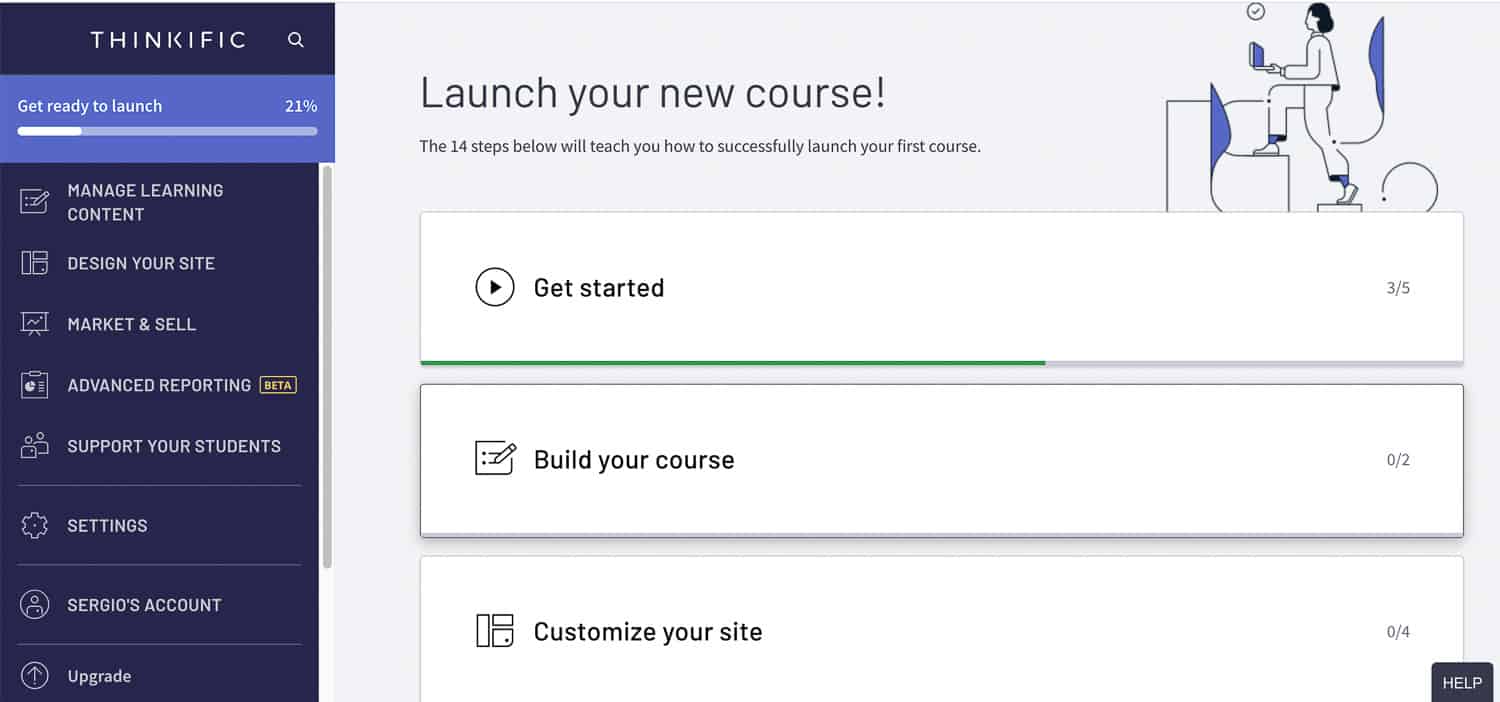 creating your first course in Thinkific
