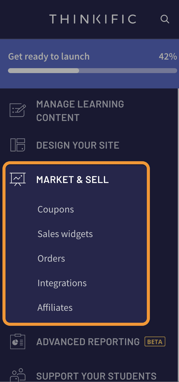 market and sell course menu