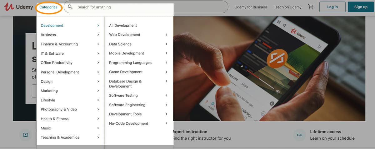categories in udemy