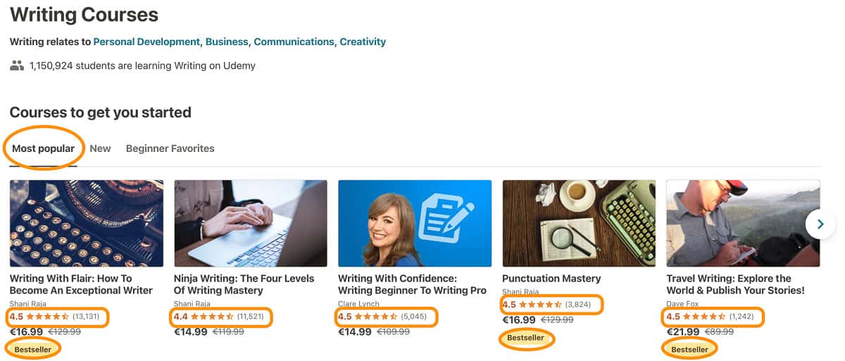 looking for popular courses in udemy