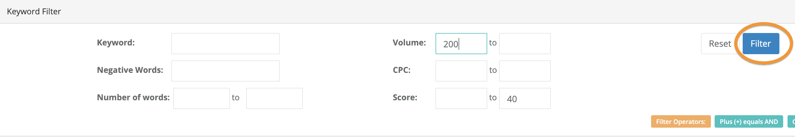 keyword filter values