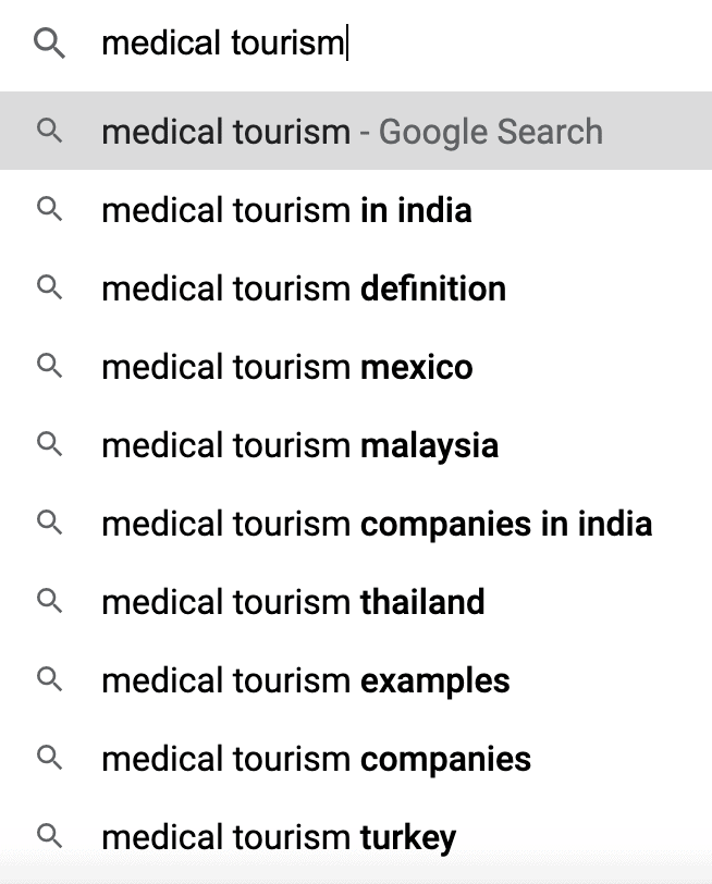 medical tourism google suggest