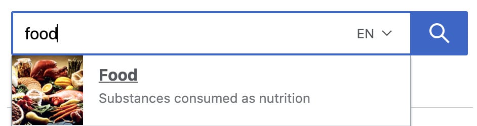 food search in Wikipedia
