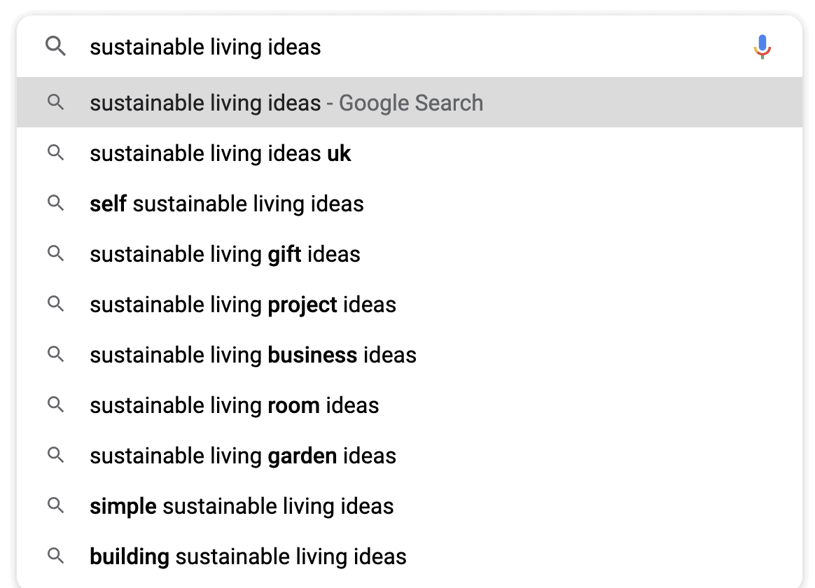 sustainable living google suggest