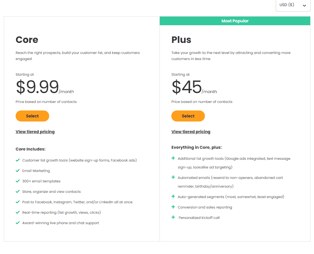 constant contact pricing