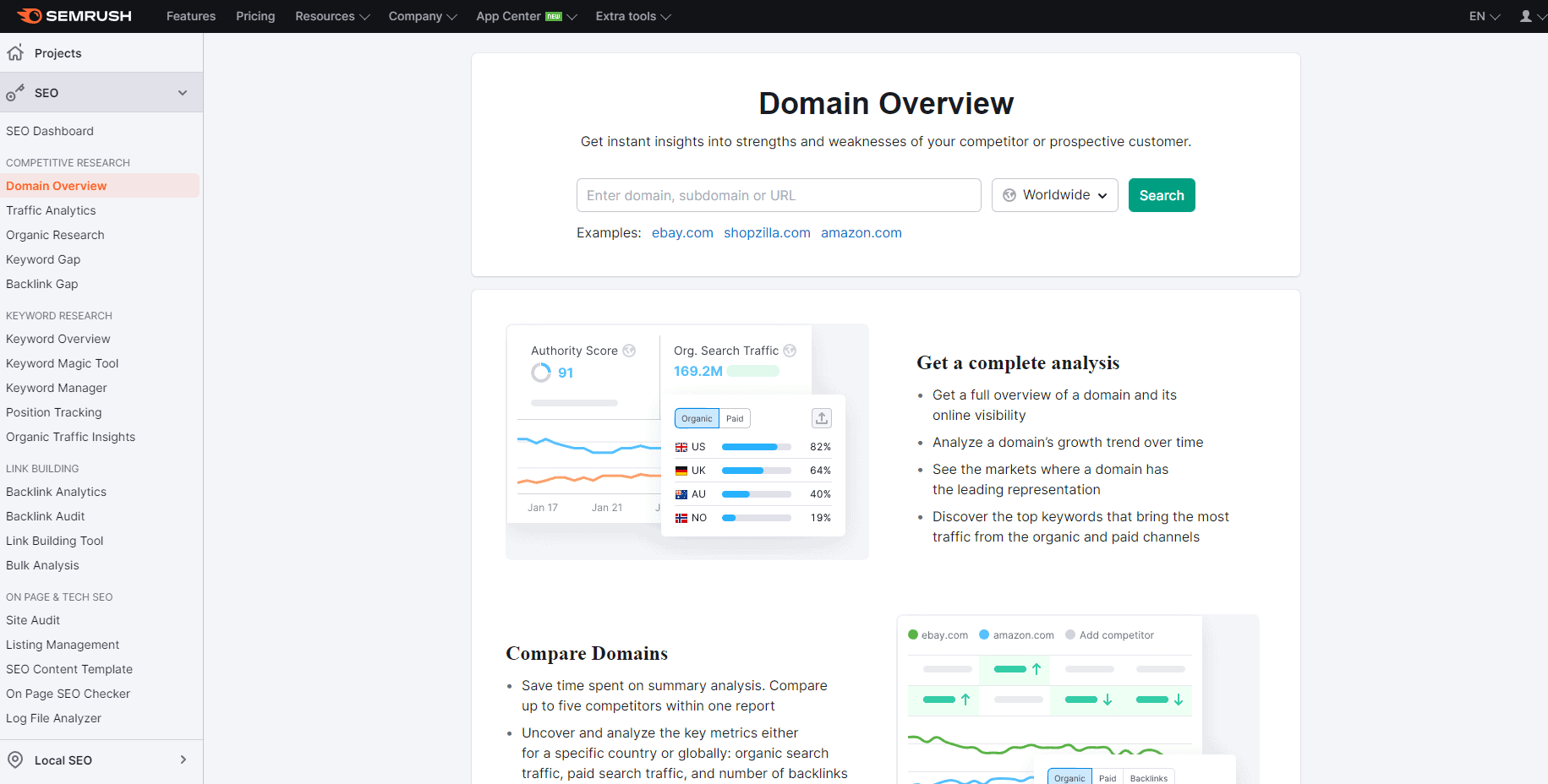 Go to SEMrush and create a free account