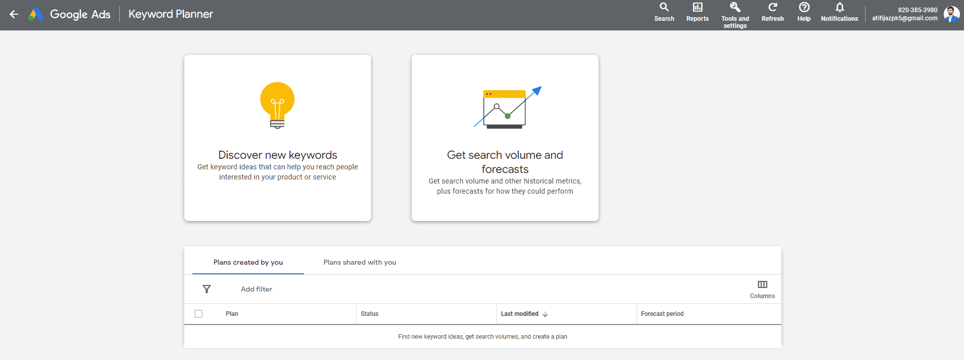 Once you're logged in, click on Tools and then Keyword Planner