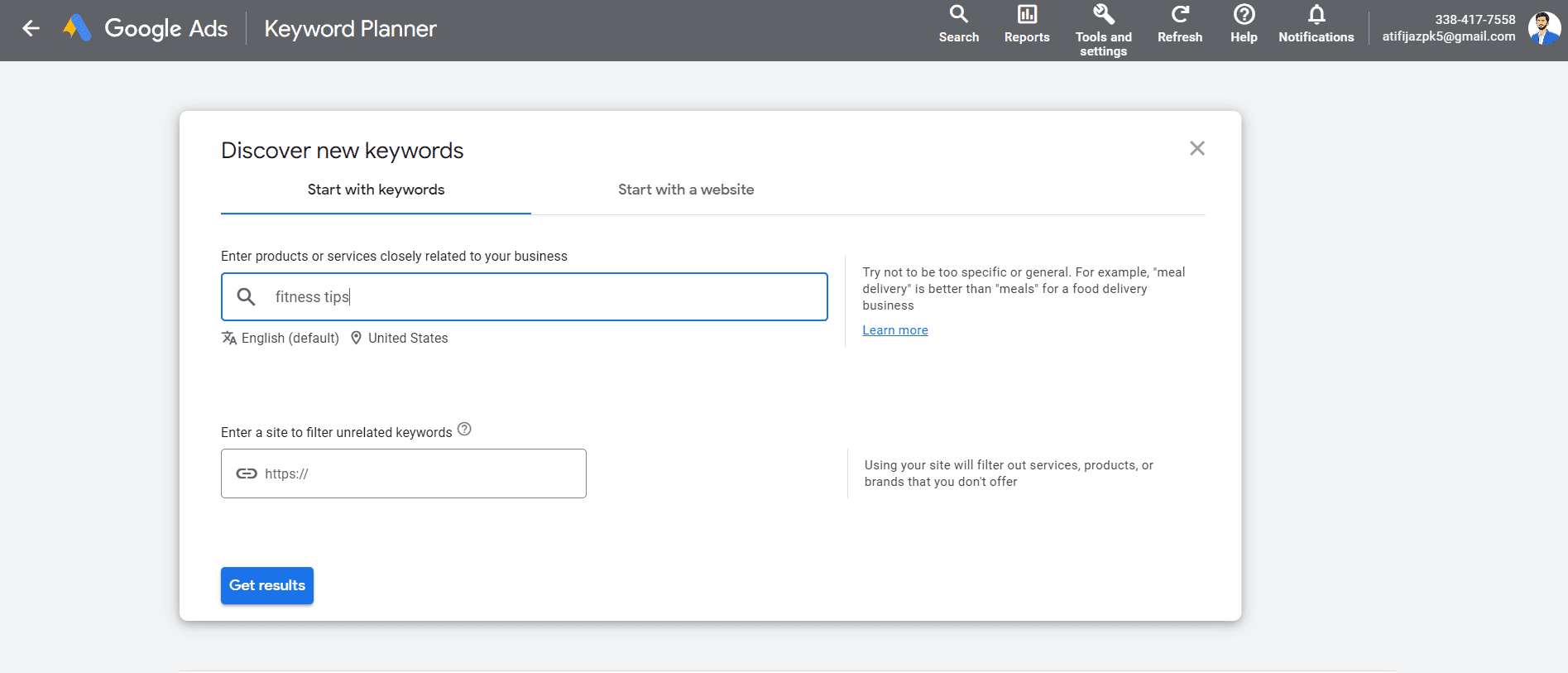 Google keyword planner